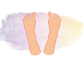 Deux pieds nus dessinés vus de dessus sur un fond aux nuances de violet et de jaune. | © Gabor Shoes GmbH, Allemagne