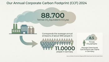 "Infographic on annual corporate carbon footprint 2024 with 152,393 tons of CO₂ equivalents. " | © Gabor Shoes GmbH, Germany